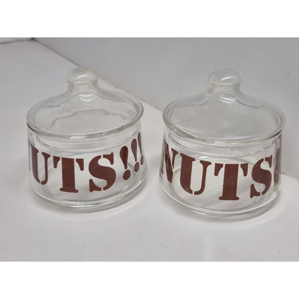 Vintage Indiana Glass NUTS!!! Snack Jar Pair